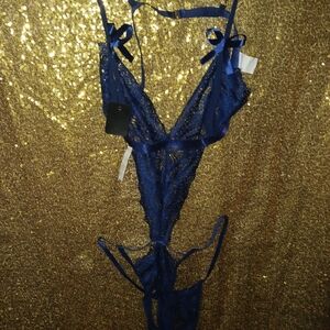 SHEIN Navy Blue Lace Bodysuit
